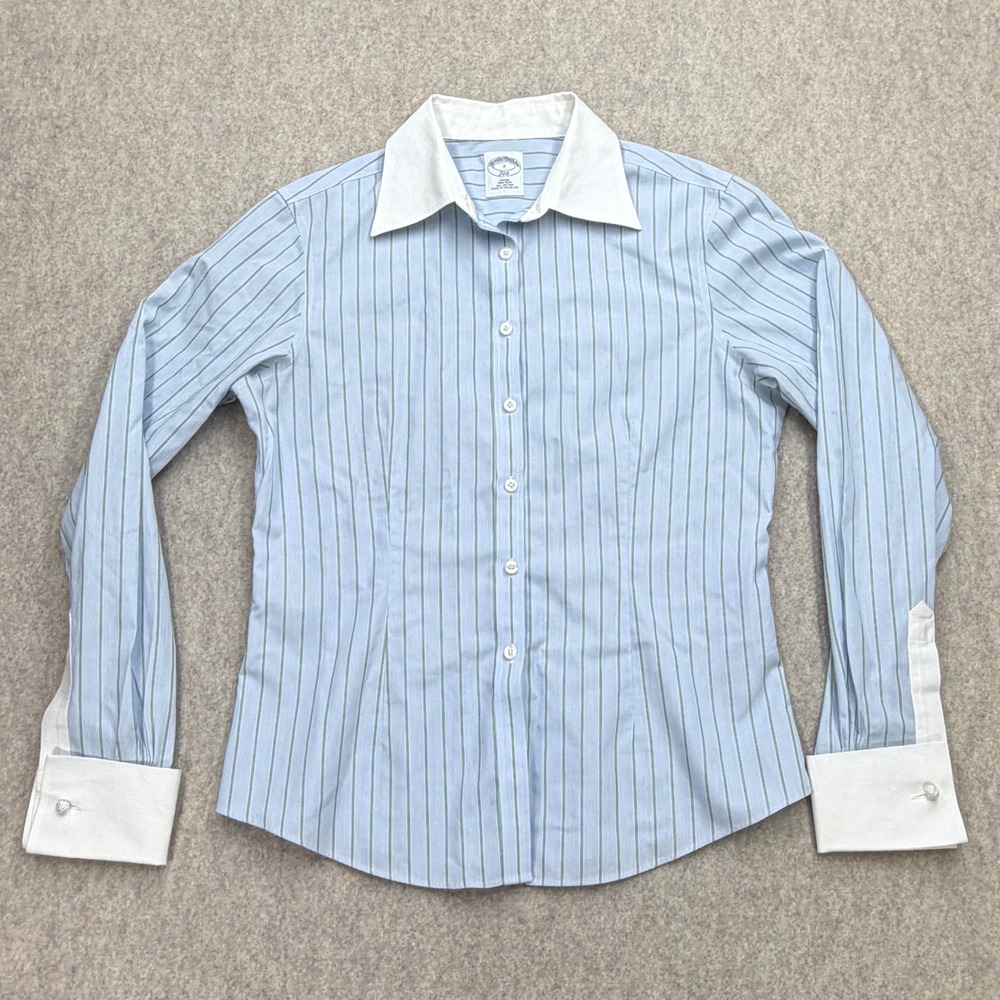 Brooks Brothers 346 Shirt Womens 2 Striped Blue Old Money Preppy Corporate Chic